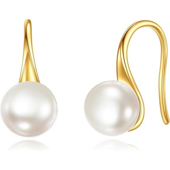 KECHO 14K Gold Freshwater Pearl Dangle Earrings Real Gold Pearl Drop Jewelry